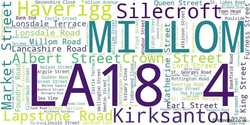 A word cloud for the LA18 4 postcode