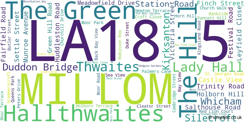 A word cloud for the LA18 5 postcode