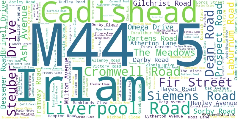 A word cloud for the M44 5 postcode
