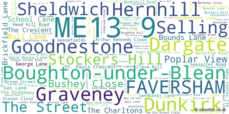 A word cloud for the ME13 9 postcode