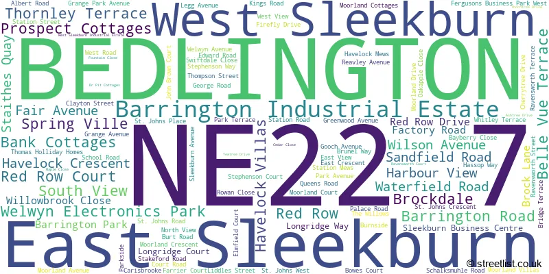 A word cloud for the NE22 7 postcode