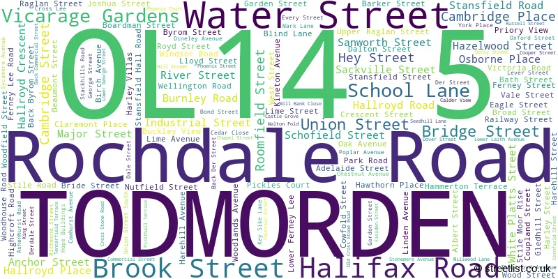 A word cloud for the OL14 5 postcode