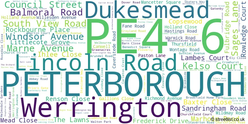 A word cloud for the PE4 6 postcode