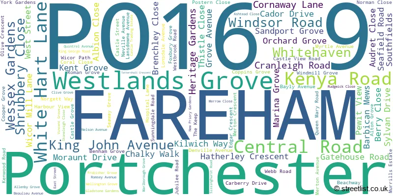 A word cloud for the PO16 9 postcode