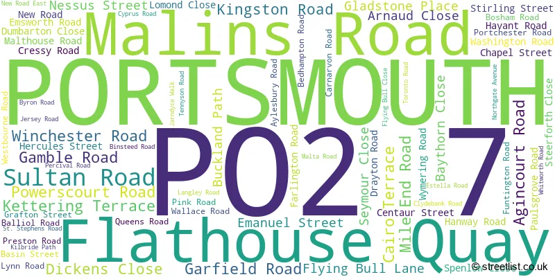 A word cloud for the PO2 7 postcode