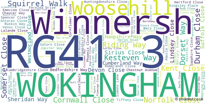 A word cloud for the RG41 3 postcode
