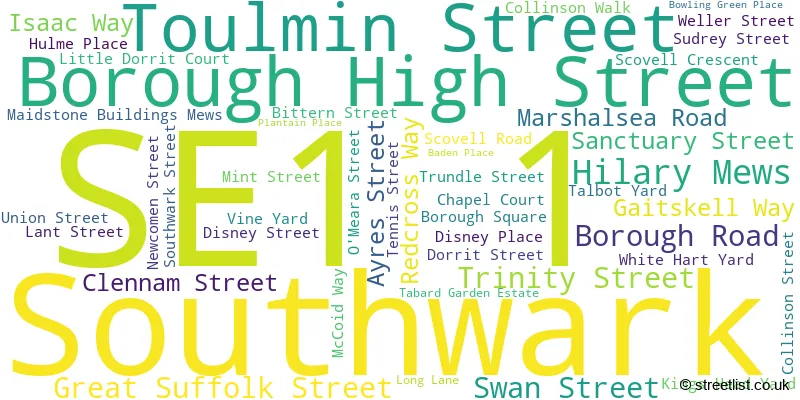A word cloud for the SE1 1 postcode