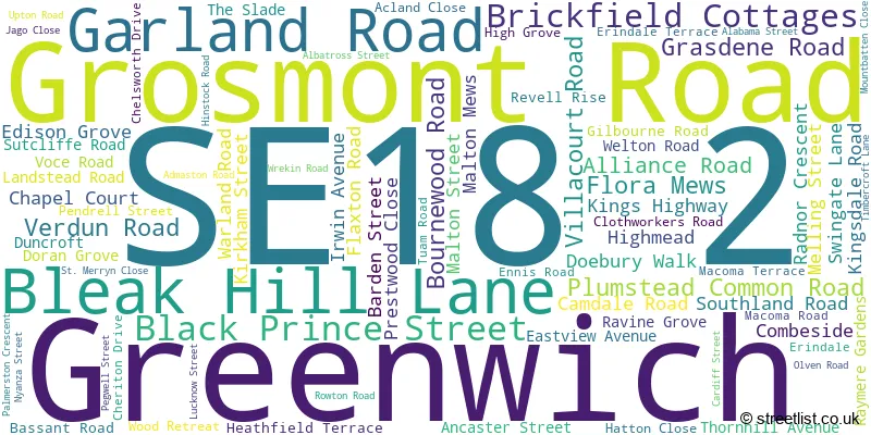A word cloud for the SE18 2 postcode