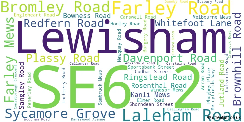 A word cloud for the SE6 2 postcode