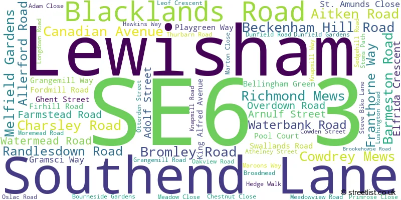 A word cloud for the SE6 3 postcode
