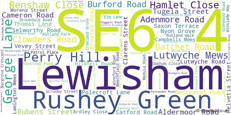 A word cloud for the SE6 4 postcode