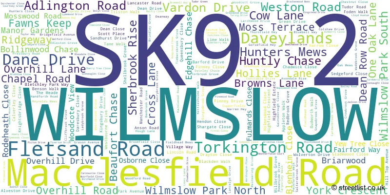 A word cloud for the SK9 2 postcode
