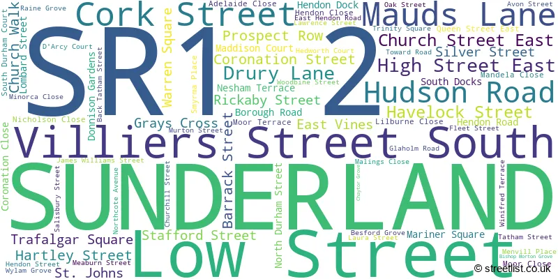 A word cloud for the SR1 2 postcode