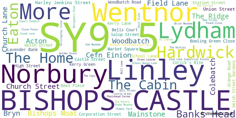 A word cloud for the SY9 5 postcode