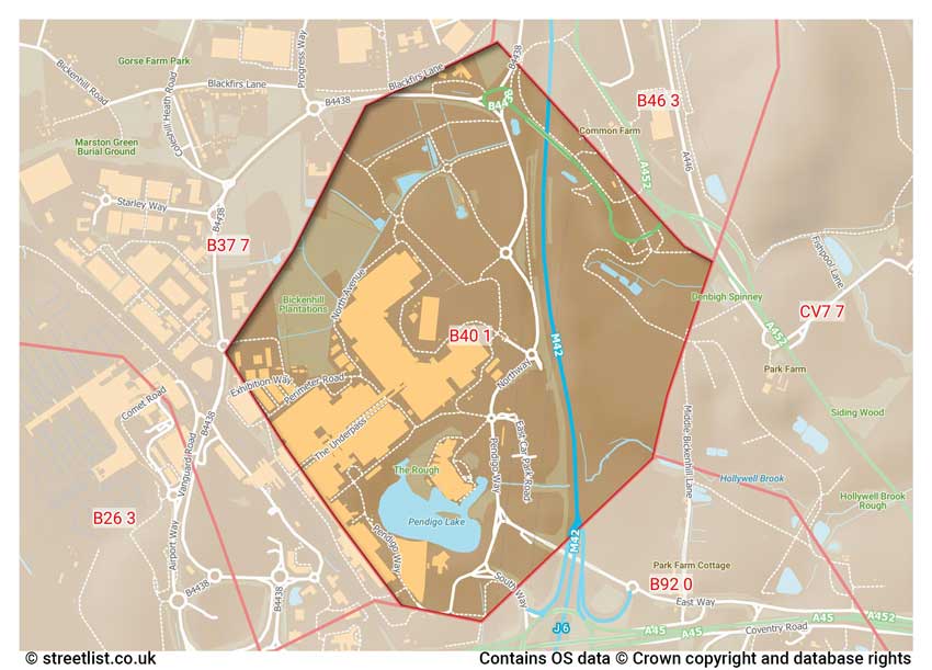 map showing postcode sectors within the B40 district