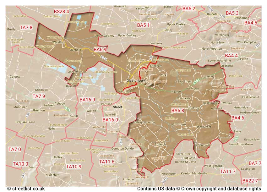 map showing postcode sectors within the BA6 district