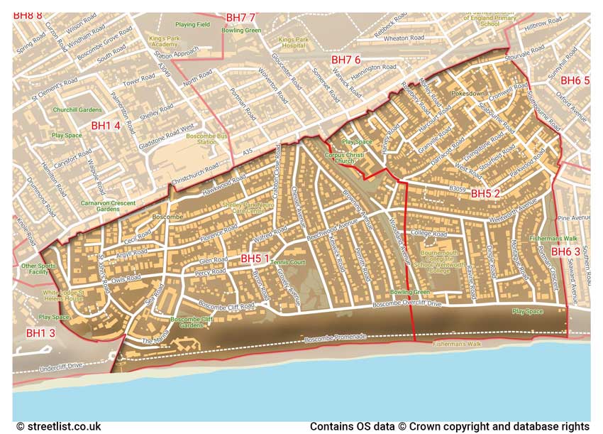 map showing postcode sectors within the BH5 district