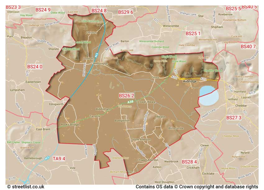 map showing postcode sectors within the BS26 district