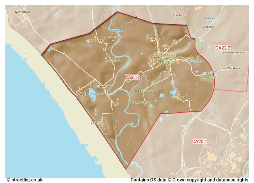 map showing postcode sectors within the CA21 district