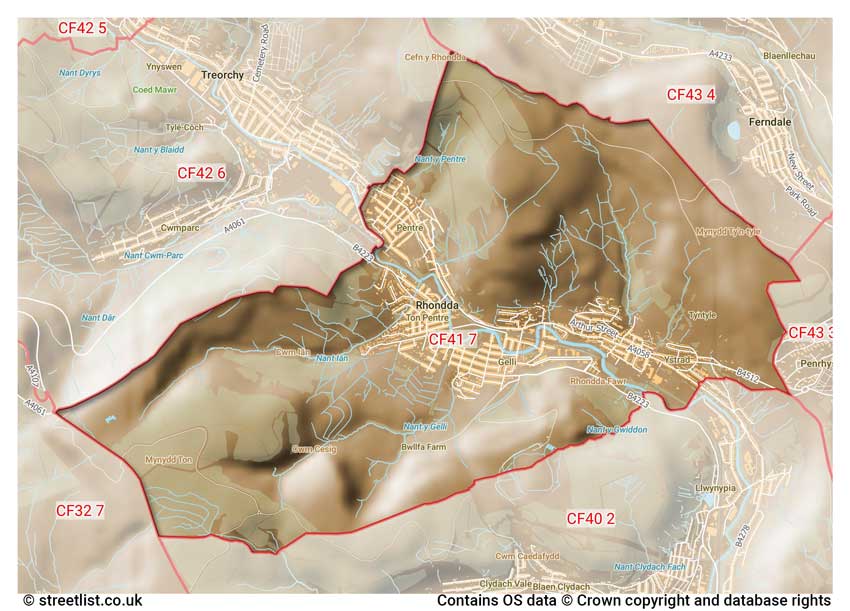 map showing postcode sectors within the CF41 district