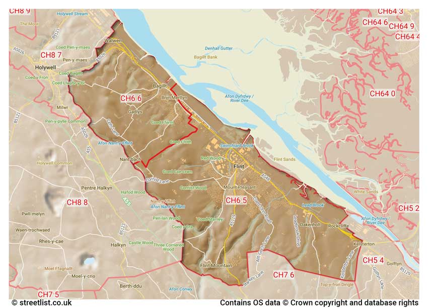 map showing postcode sectors within the CH6 district