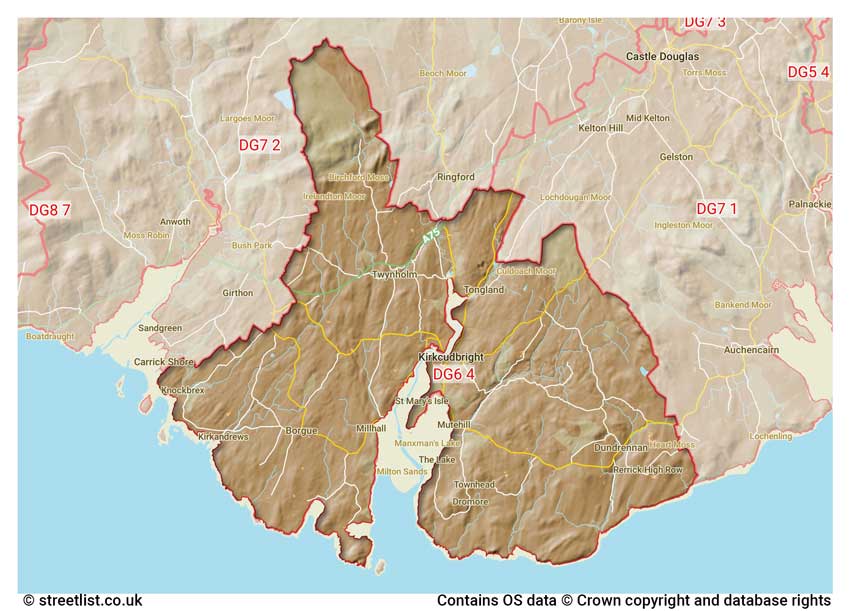 map showing postcode sectors within the DG6 district