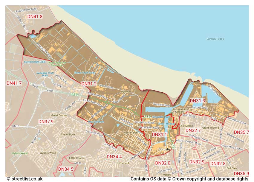 map showing postcode sectors within the DN31 district