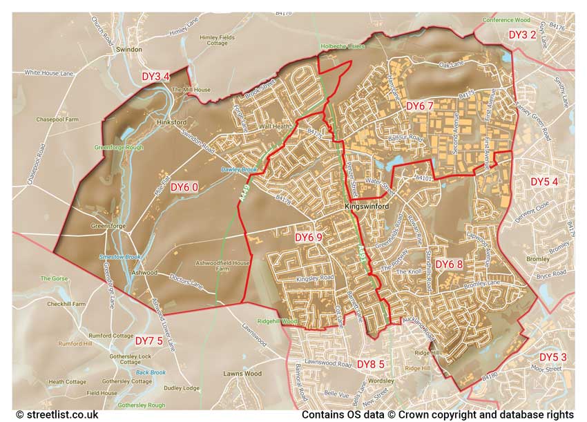 map showing postcode sectors within the DY6 district