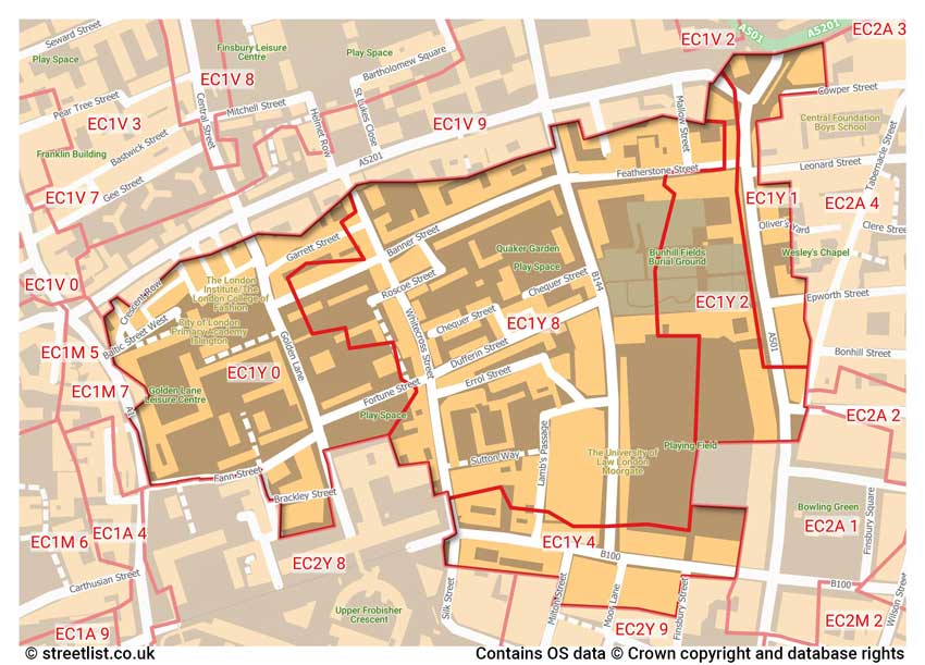 map showing postcode sectors within the EC1Y district