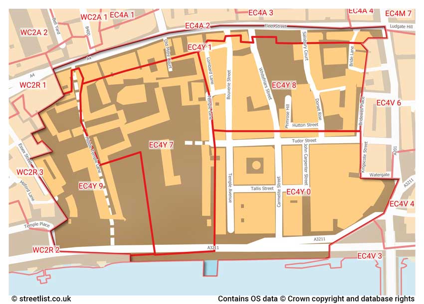 map showing postcode sectors within the EC4Y district