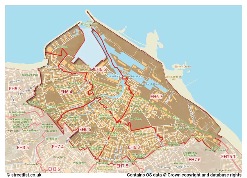 map showing postcode sectors within the EH6 district