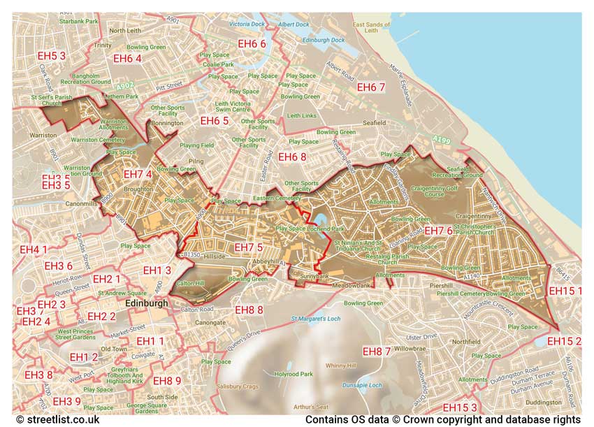 map showing postcode sectors within the EH7 district