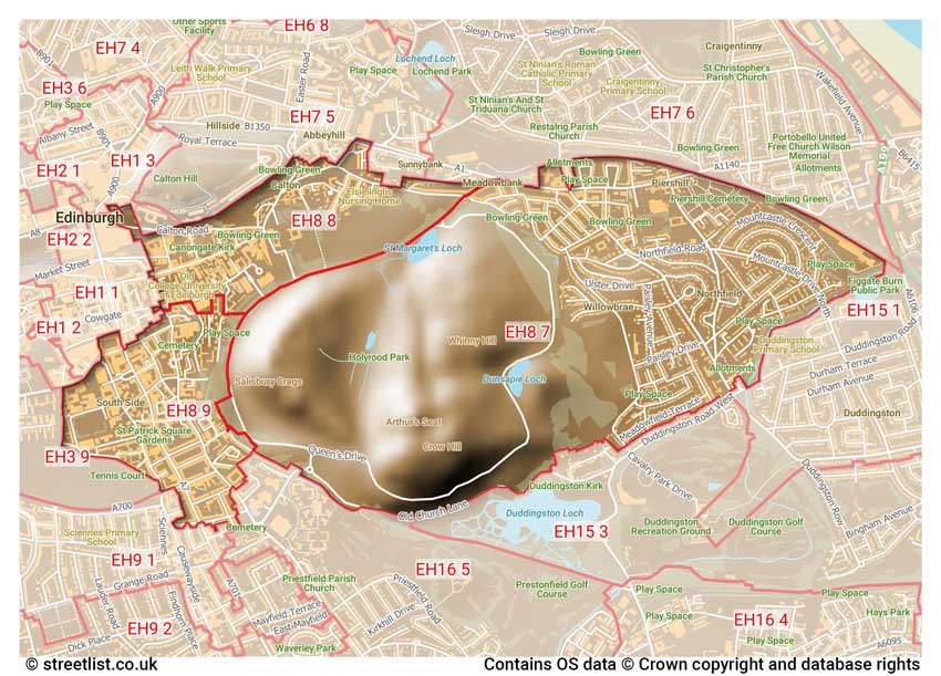 map showing postcode sectors within the EH8 district