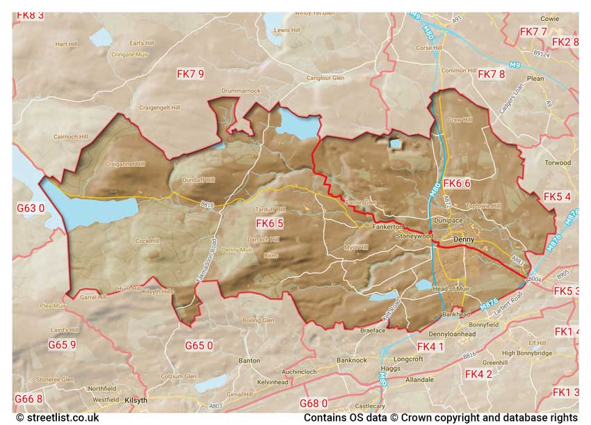 map showing postcode sectors within the FK6 district