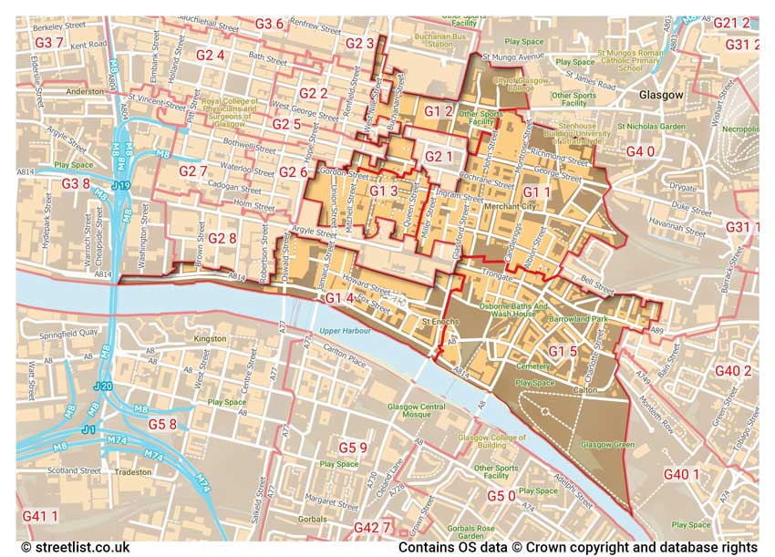 map showing postcode sectors within the G1 district