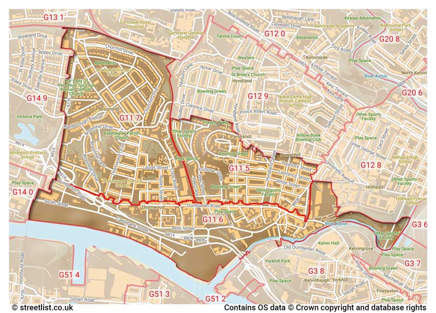 map showing postcode sectors within the G11 district