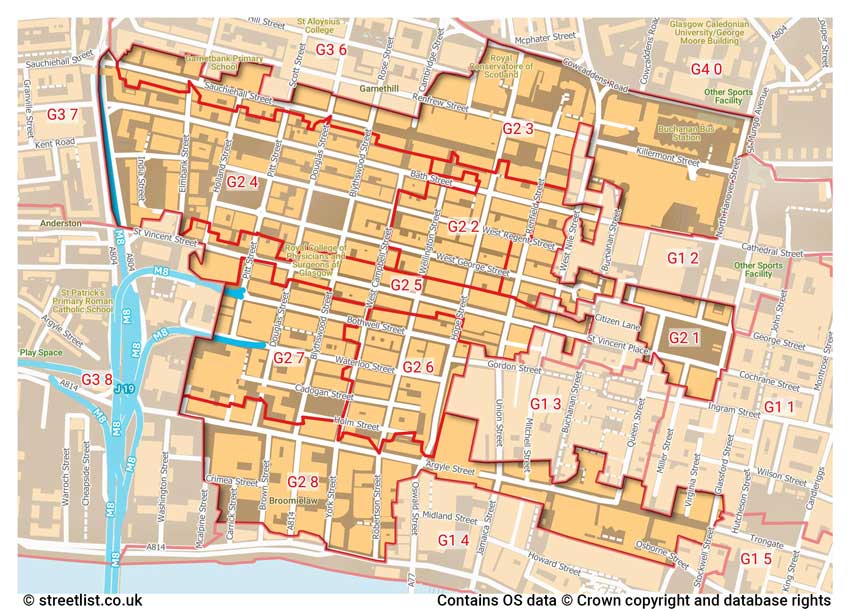 map showing postcode sectors within the G2 district