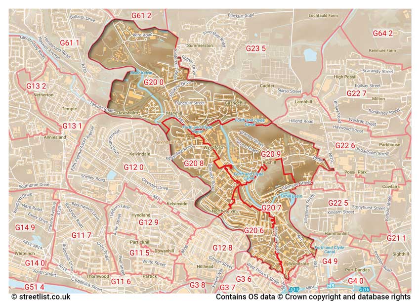 map showing postcode sectors within the G20 district