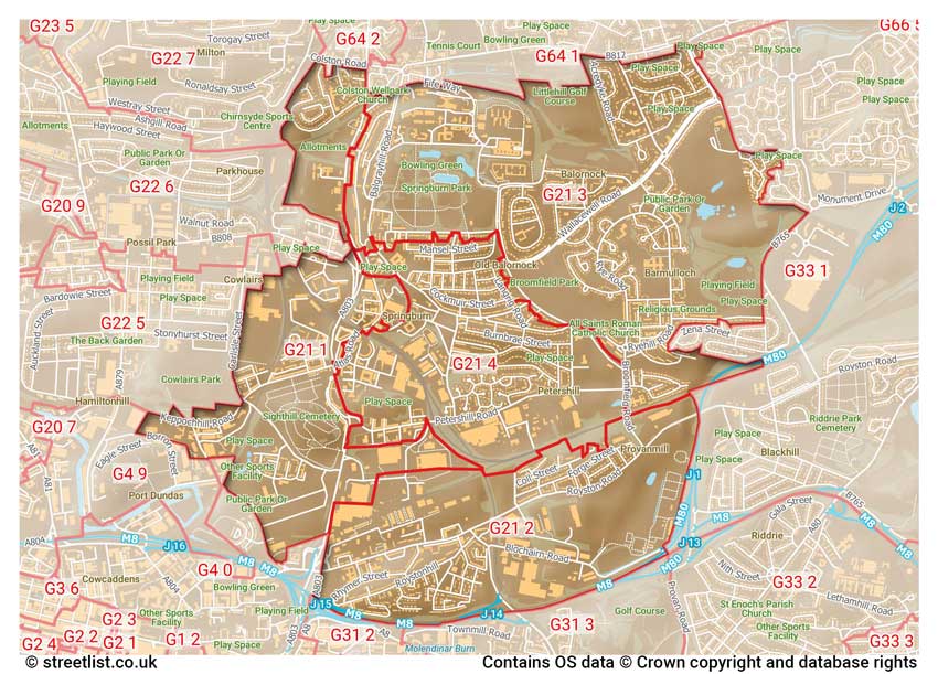 map showing postcode sectors within the G21 district