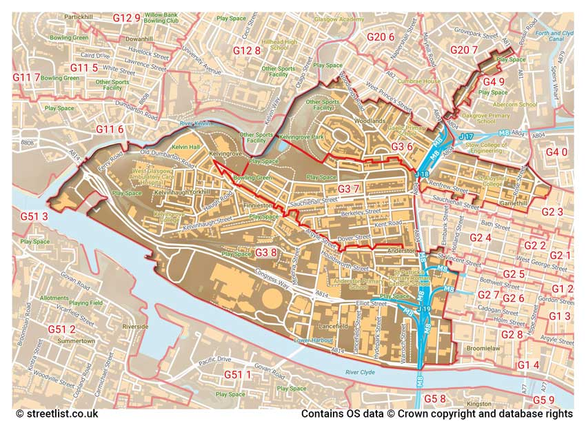 map showing postcode sectors within the G3 district