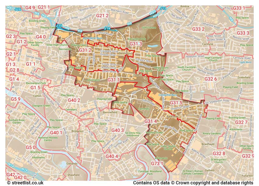 map showing postcode sectors within the G31 district