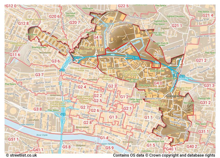 map showing postcode sectors within the G4 district