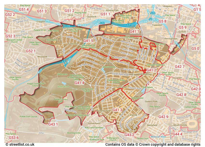 map showing postcode sectors within the G41 district