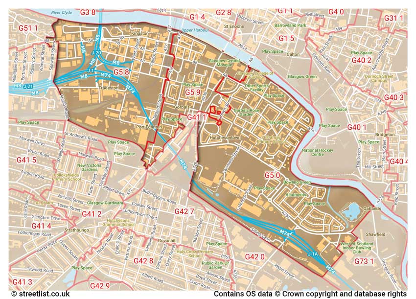 map showing postcode sectors within the G5 district