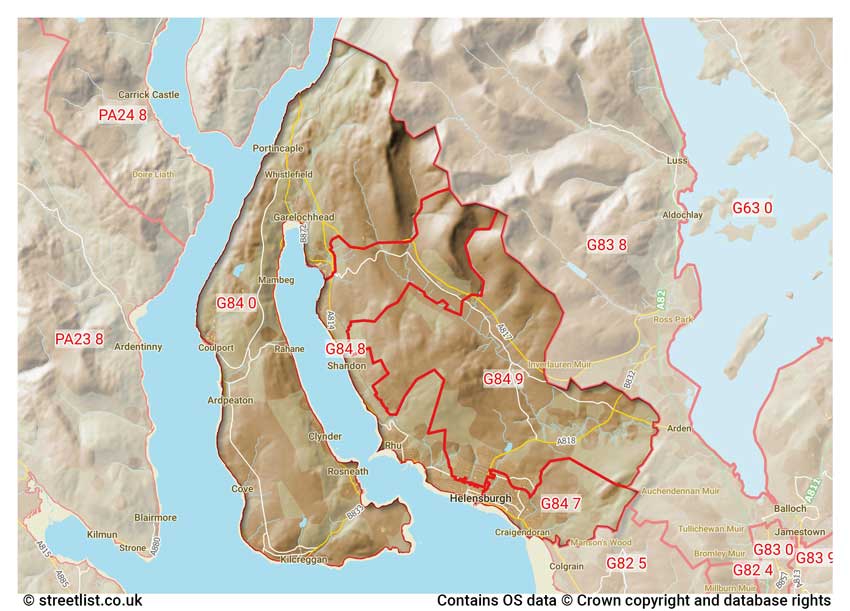 map showing postcode sectors within the G84 district