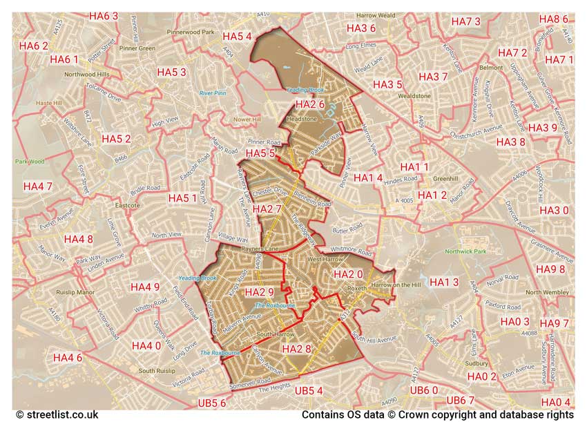 map showing postcode sectors within the HA2 district