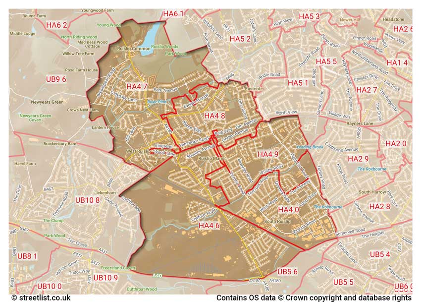 map showing postcode sectors within the HA4 district