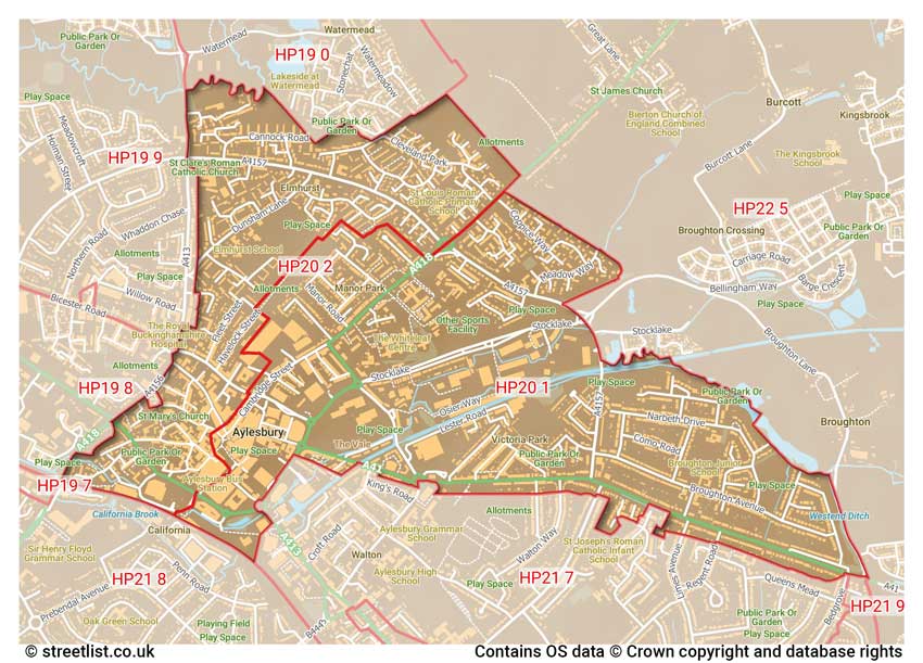 map showing postcode sectors within the HP20 district