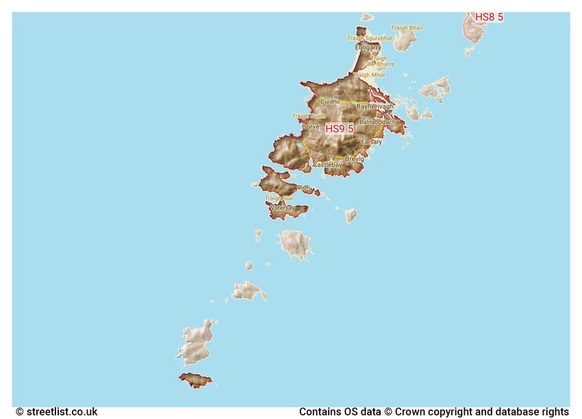 map showing postcode sectors within the HS9 district