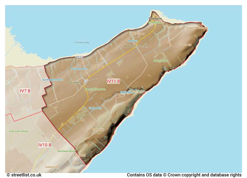 map showing postcode sectors within the IV11 district